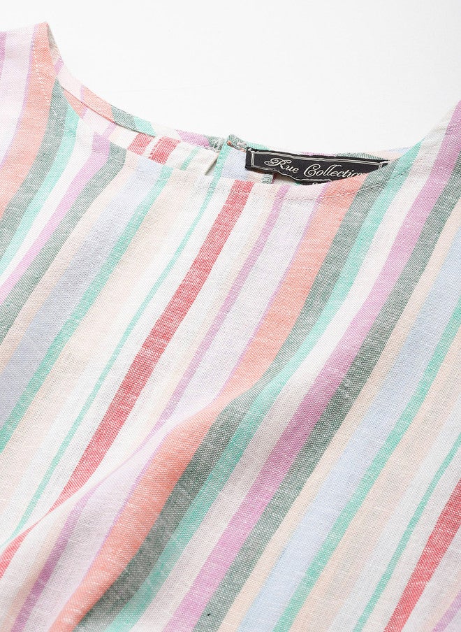 Rue Collection بلوزة قطنية ناعمة مخططة للنساء - Image 2