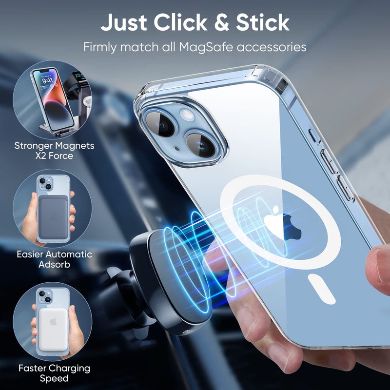 SUCGLES for iPhone 14 Plus Case with MagSafe, N56 Strong Magnet, 12FT Drop Protection, Anti-Yellowing Magnetic Slim Case (Crystal Clear) - Image 2