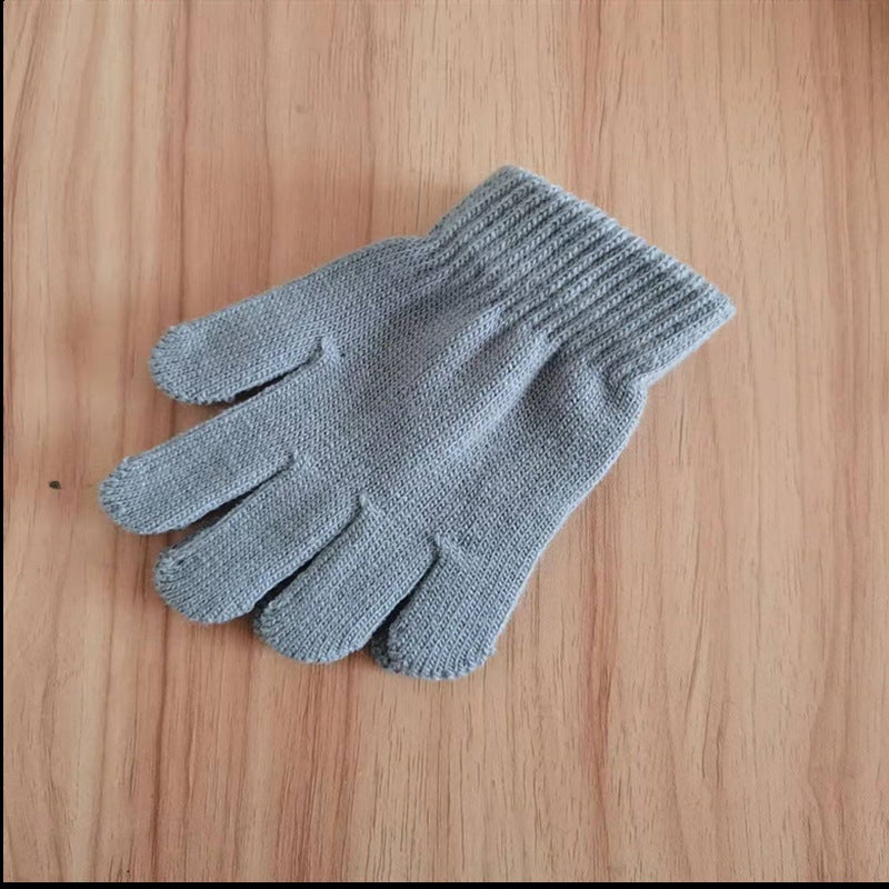 Kids Winter Warm Full-Finger Knitted Gloves Grey 