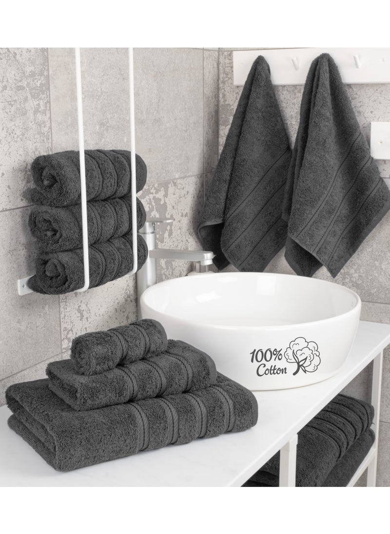 Safi Plus Towel Set 3 Piece Luxury Hotel Quality 600 GSM 100% Genuine Combed Cotton, Super Soft & Absorbent Family Bath Towels -  1 Bath Towel, 1 Hand Towel, 1 Washcloth - Dark Grey  - Image 2