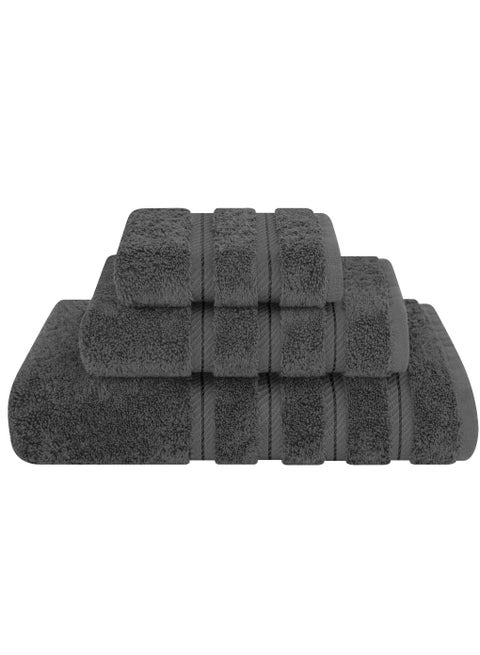 Towel Set 3 Piece Luxury Hotel Quality 600 GSM 100% Genuine Combed Cotton, Super Soft & Absorbent Family Bath Towels -  1 Bath Towel, 1 Hand Towel, 1 Washcloth - Dark Grey