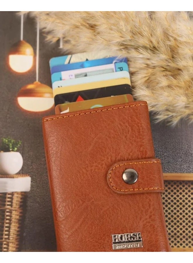 Horse Card holder and wallet with leather snap closure from HORSE Imperia - Modern and practical design - Havana - Image 2