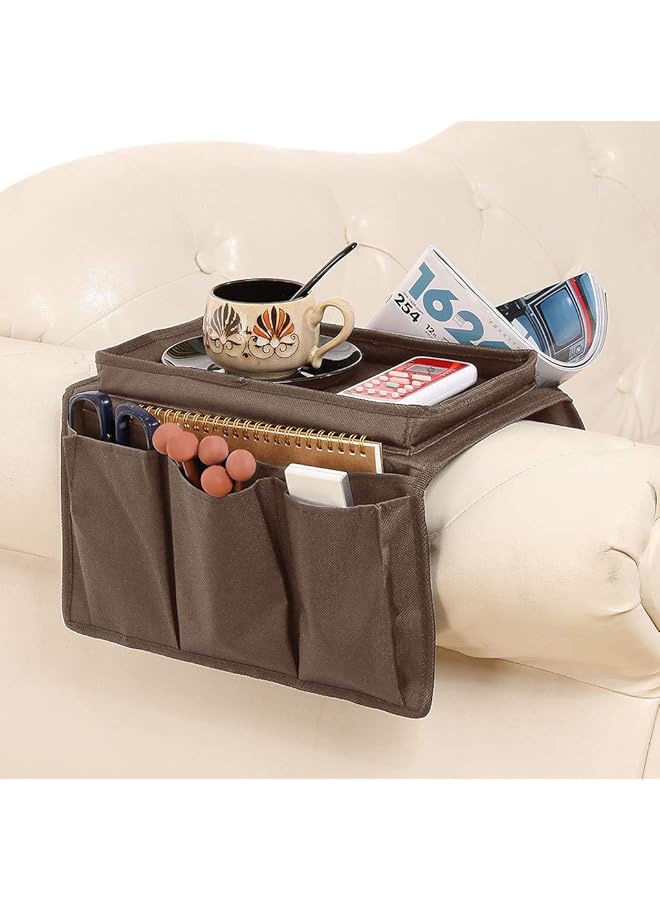 The Bros منظم ذراع الأريكة - حاملي المجلات - جيب منظم ذراع الأريكة - أريكة - كرسي ذراع - حامل جهاز التحكم عن بعد - منظم الهاتف المحمول - كتاب - ترتيب الأريكة - كراسي الأريكة - منظم الأريكة (بني) - Image 1