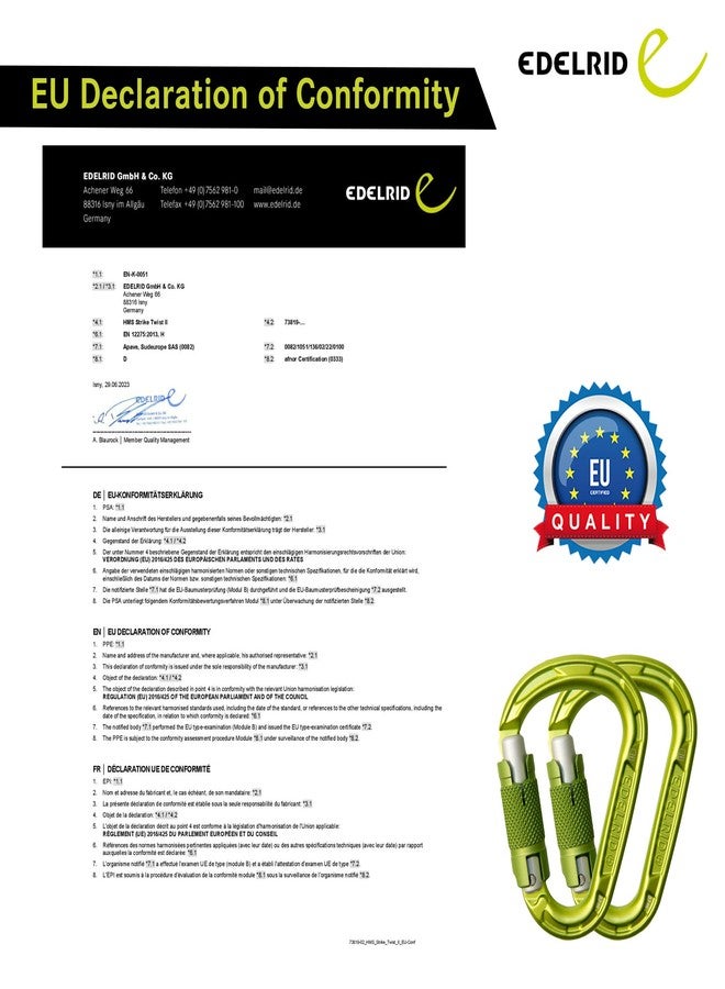 Edelrid HMS Strike Twist Locking Climbing Carabiner - Lightweight, Robust Aluminum Carabiner Hook for Heavy Duty Climbing, EN 12275 Certified - Image 4