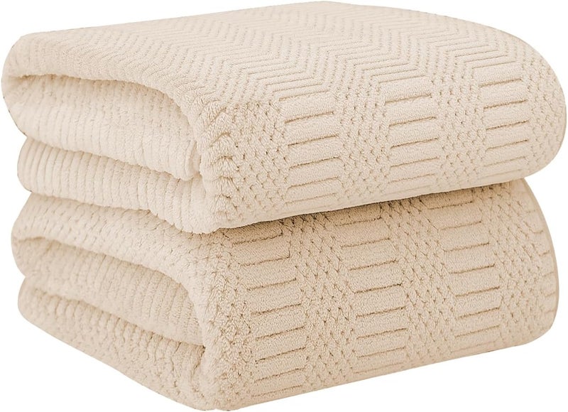 JML Microfier Bath Towels Set, Large Microfier Body Towel for Adult, 2 Pack, 30" x 60", Oversized, Soft, Super Absorbent, Fast Drying, Use for Suana,Gym,Sport, Fitness, Yoga, Diamond Cross Grid Camel - Image 1
