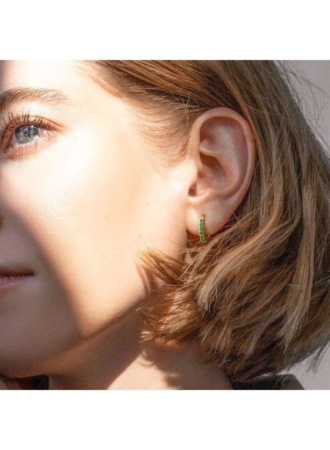 Julia Store 18k Gold Plated Stainless Steel Trendy Charm Delicate Crystal Hoop Earrings with Austrian Crystals, Beautiful Sparkling Gold Hoops Earring Jewelry Gift - Image 3