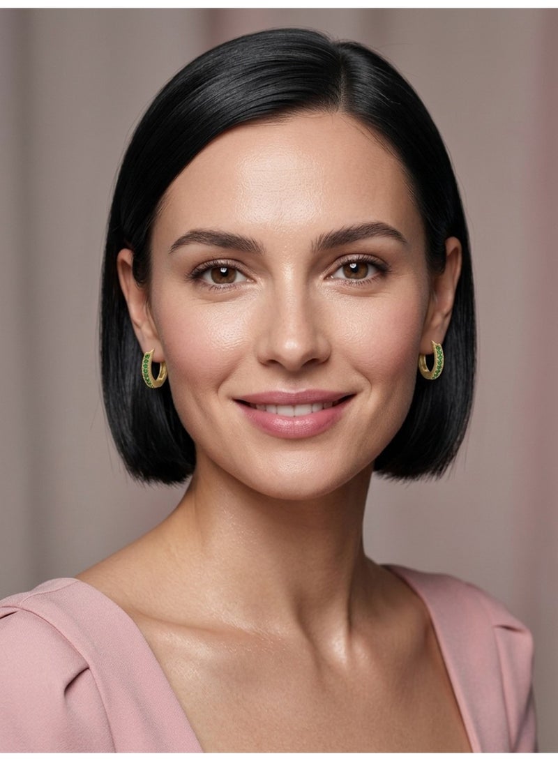 Julia Store 18k Gold Plated Stainless Steel Trendy Charm Delicate Crystal Hoop Earrings with Austrian Crystals, Beautiful Sparkling Gold Hoops Earring Jewelry Gift - Image 3