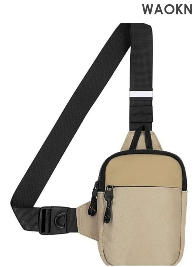 WAOKN Compact Waterproof Crossbody Bag - Adjustable Shoulder Strap Chest Waist Pack for Travel, Running, Hiking - Lightweight Mini Wallet Phone Bag with Anti-Theft Zipper Pockets - Sports Fanny Pack for Women/Men (Khaki) - Image 1