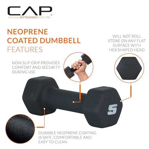 CAP Barbell Neoprene Dumbbell Weights, 5 lb Pair, Black - Image 3