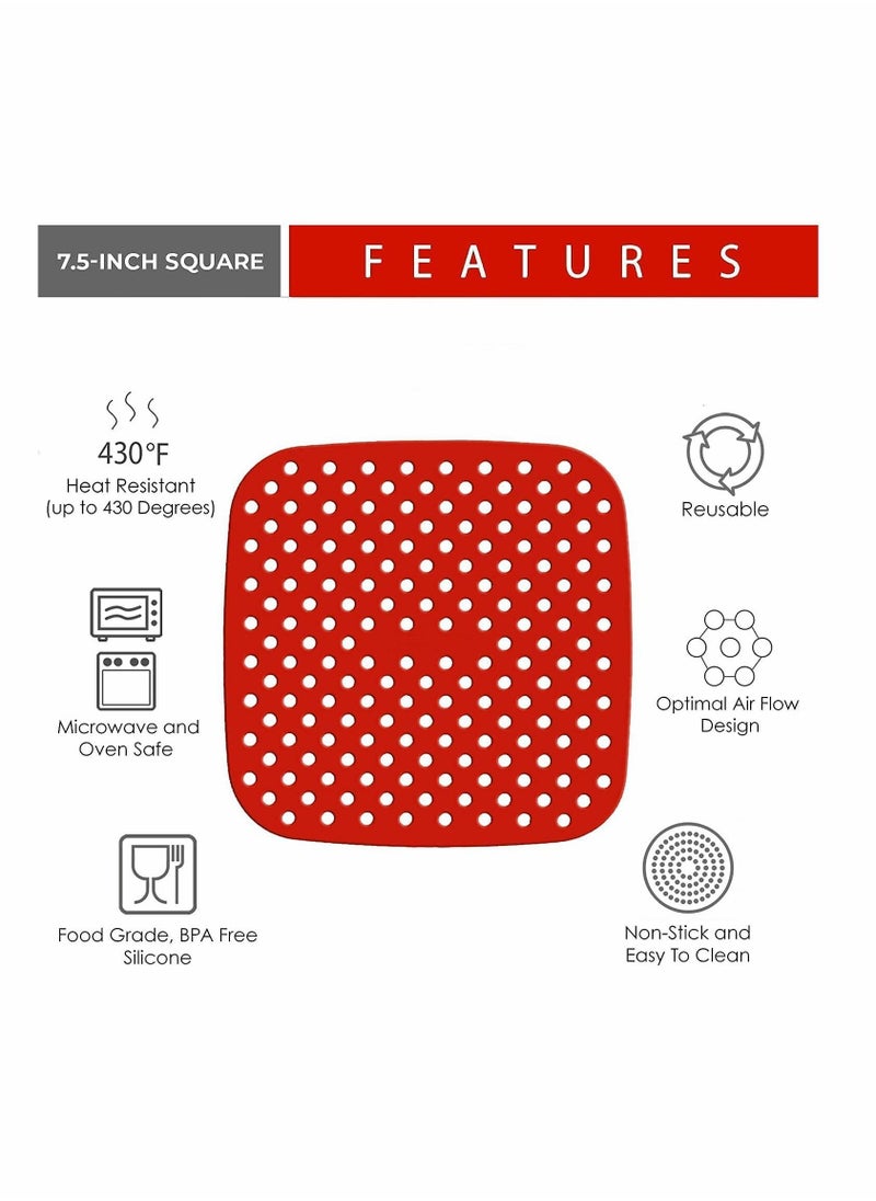 Y&D - Reusable Air Fryer Liners 7.5 Inch Square Food-Grade Silicone Non-Stick Mats Accessories For COSORI INSTANT VORTEX, NUWAVE POWER XL AND MORE (7.5“) - Image 1