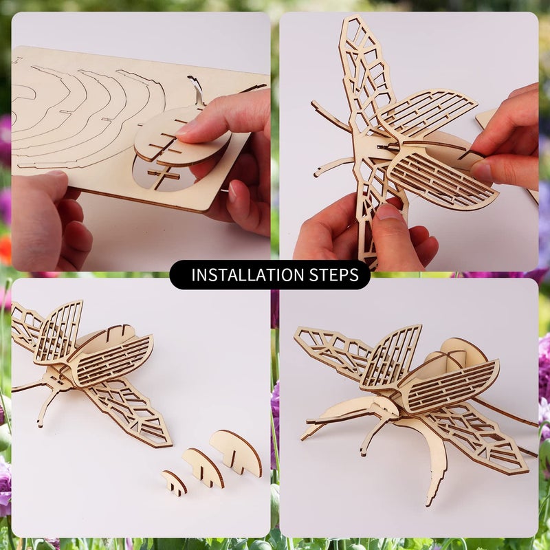 calary 3D Wooden Puzzle Simulation Animal Dinosaur Assembly DIY Model Toy for Kids and Adults,Set of 6 - Image 4