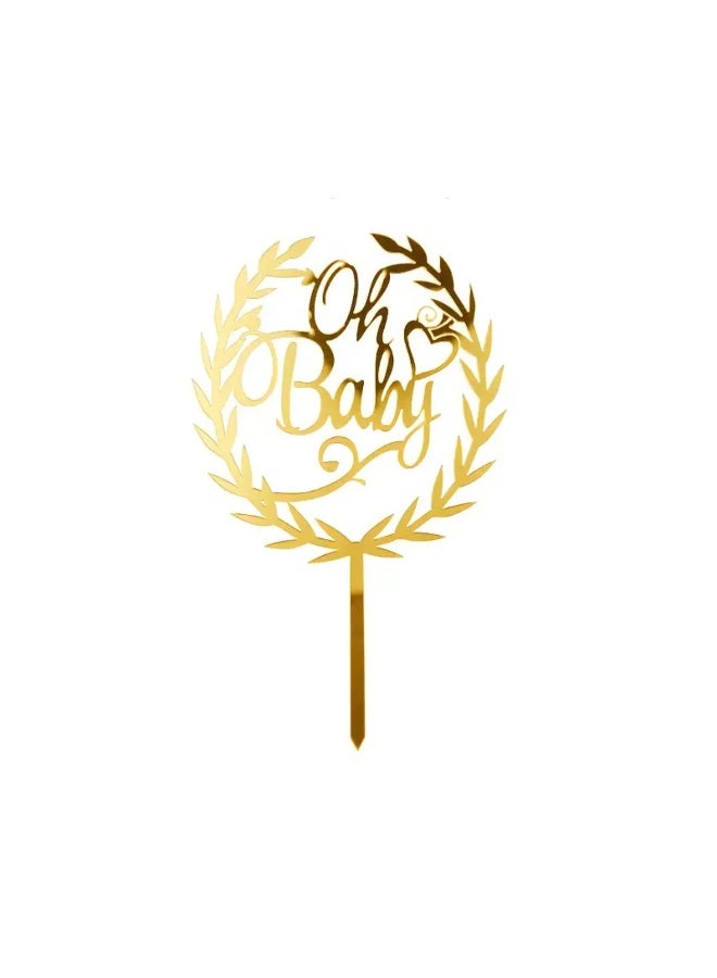 Elegant Oh Baby Cake Topper Perfect for Baby Showers, Birthdays, And Weddings, Durable, Reusable, Easy to Assemble, Golden Acrylic, Suitable for Cake Decor, Dessert Tables, And Baking Supplies - Image 3