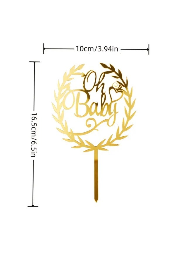 Elegant Oh Baby Cake Topper Perfect for Baby Showers, Birthdays, And Weddings, Durable, Reusable, Easy to Assemble, Golden Acrylic, Suitable for Cake Decor, Dessert Tables, And Baking Supplies - Image 2