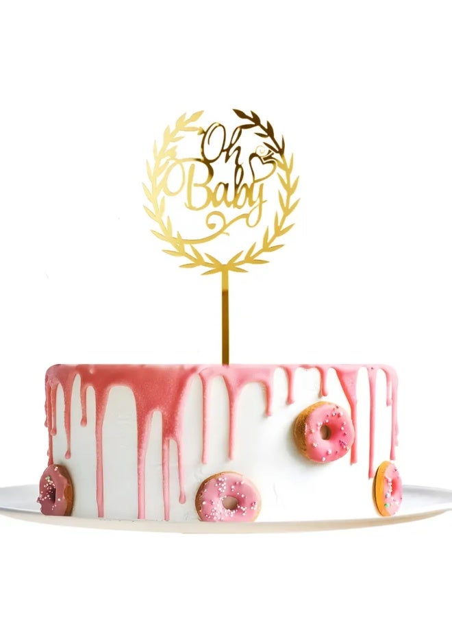 Elegant Oh Baby Cake Topper Perfect for Baby Showers, Birthdays, And Weddings, Durable, Reusable, Easy to Assemble, Golden Acrylic, Suitable for Cake Decor, Dessert Tables, And Baking Supplies - Image 1