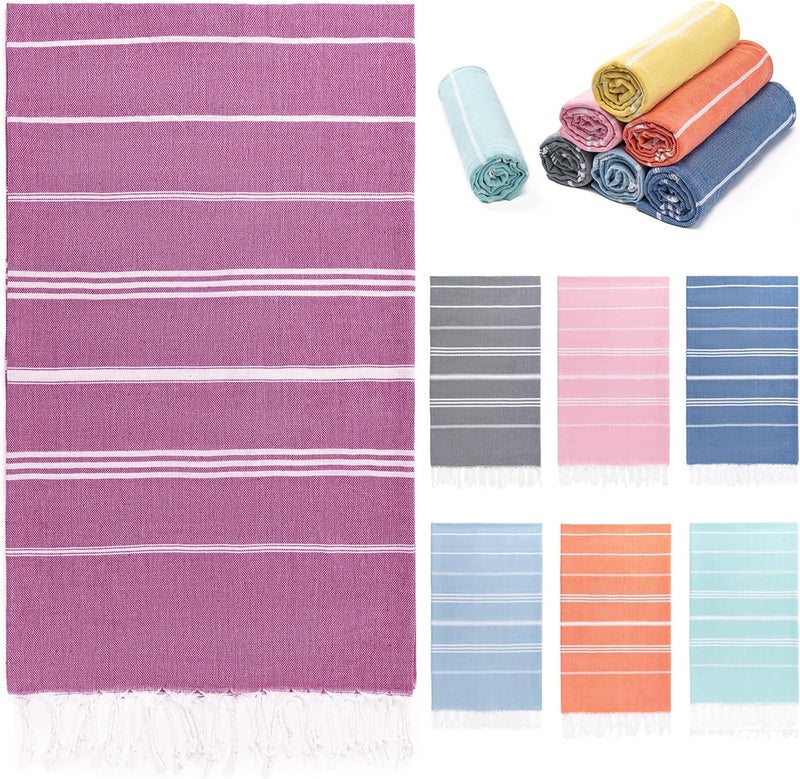 Aegero Turkish Beach Towel, 36"x71" Quick Dry Sand Free Oversized Bath Pool Swim Towel, Lightweight Travel Turkish Towels Vacation Essentials, Rose red - Image 1