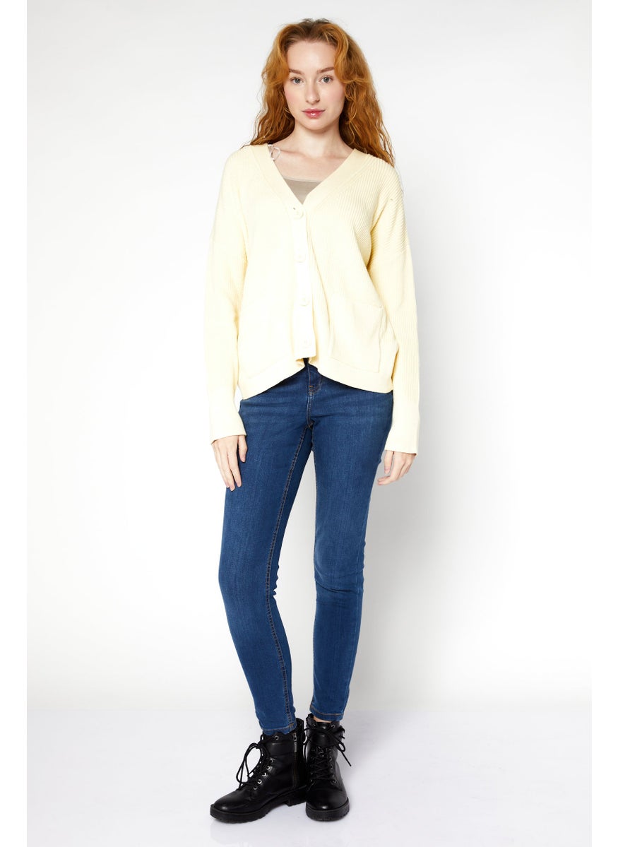 GERRY WEBER Women V-Neck Knitted Sweater, Pastel Yellow  - Image 3