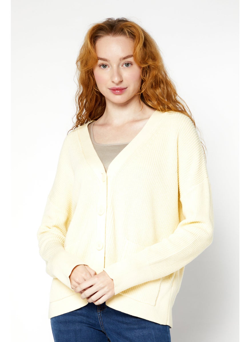 GERRY WEBER Women V-Neck Knitted Sweater, Pastel Yellow  - Image 1