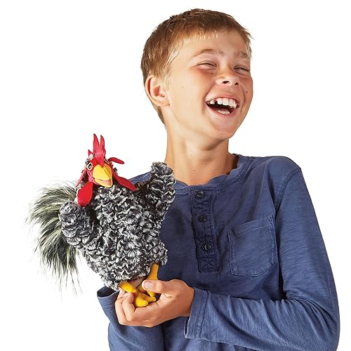 Folkmanis Barred Rock Rooster Hand Puppet Black White Red Yellow - Image 5