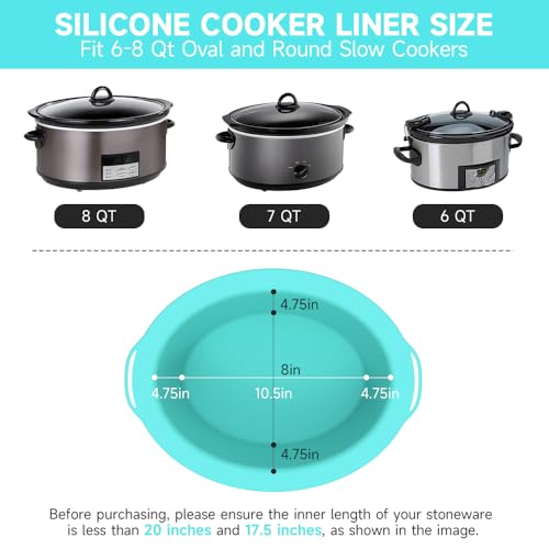 SOPHICO ChefAid Slow Cooker Liners, 100% Silicone Reusable Crock Pot Insert Accessories for 6-8 Oval or Round Quart Slow Cookers, Food Safe & Dishwasher Safe (Grey-Mint) - Image 5
