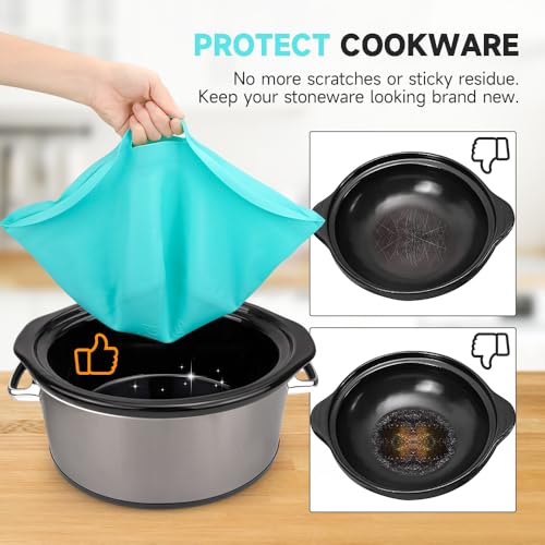 SOPHICO ChefAid Slow Cooker Liners, 100% Silicone Reusable Crock Pot Insert Accessories for 6-8 Oval or Round Quart Slow Cookers, Food Safe & Dishwasher Safe (Grey-Mint) - Image 2
