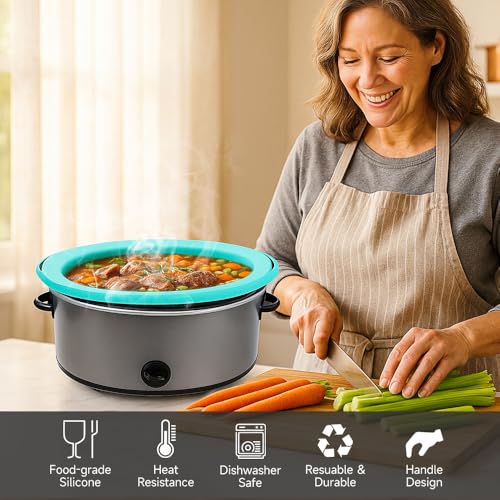 SOPHICO ChefAid Slow Cooker Liners, 100% Silicone Reusable Crock Pot Insert Accessories for 6-8 Oval or Round Quart Slow Cookers, Food Safe & Dishwasher Safe (Grey-Mint) - Image 3
