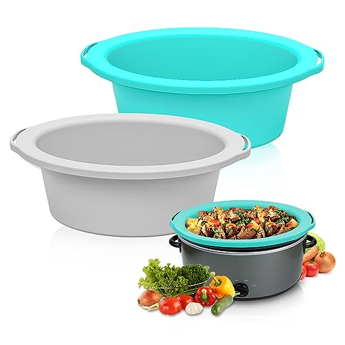 SOPHICO ChefAid Slow Cooker Liners, 100% Silicone Reusable Crock Pot Insert Accessories for 6-8 Oval or Round Quart Slow Cookers, Food Safe & Dishwasher Safe (Grey-Mint) - Image 1