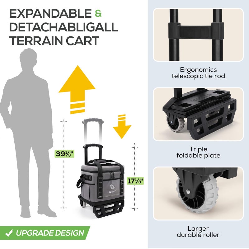 TOURIT Portable 50-Can Collapsible Rolling Soft Cooler with 29L Space & Reinforced All-Terrain Cart with Wheels Easy Transportation, Large Leakproof Travel Beach Ice Chest for Grocery Shopping - Image 3