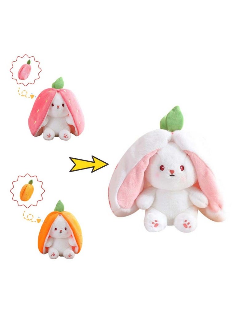 AROAQ Strawberry Bunny Plush Toys, Rabbit Muppet Toys, Bunny Toy Carrot Plush with Zipper, Long Ears Carrot Strawberry Turn Into Rabbit Stuffed Doll Toy For Kids Gift  - Image 2