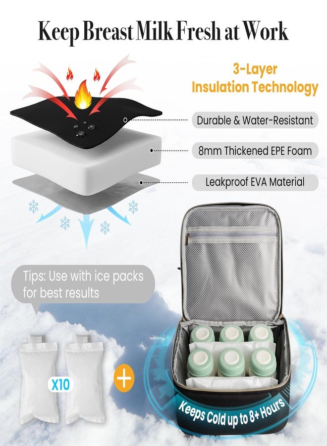 CarryWise Large Breast Pump Bag for Spectra S1 S2, Double Layer Removable Breast Milk Cooler Bag with 10 Gel Ice Packs & Waterproof Mat, Wearable Pumping Bags for Work Travel & Family, Black - Image 2