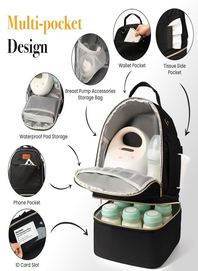 CarryWise Large Breast Pump Bag for Spectra S1 S2, Double Layer Removable Breast Milk Cooler Bag with 10 Gel Ice Packs & Waterproof Mat, Wearable Pumping Bags for Work Travel & Family, Black - Image 4