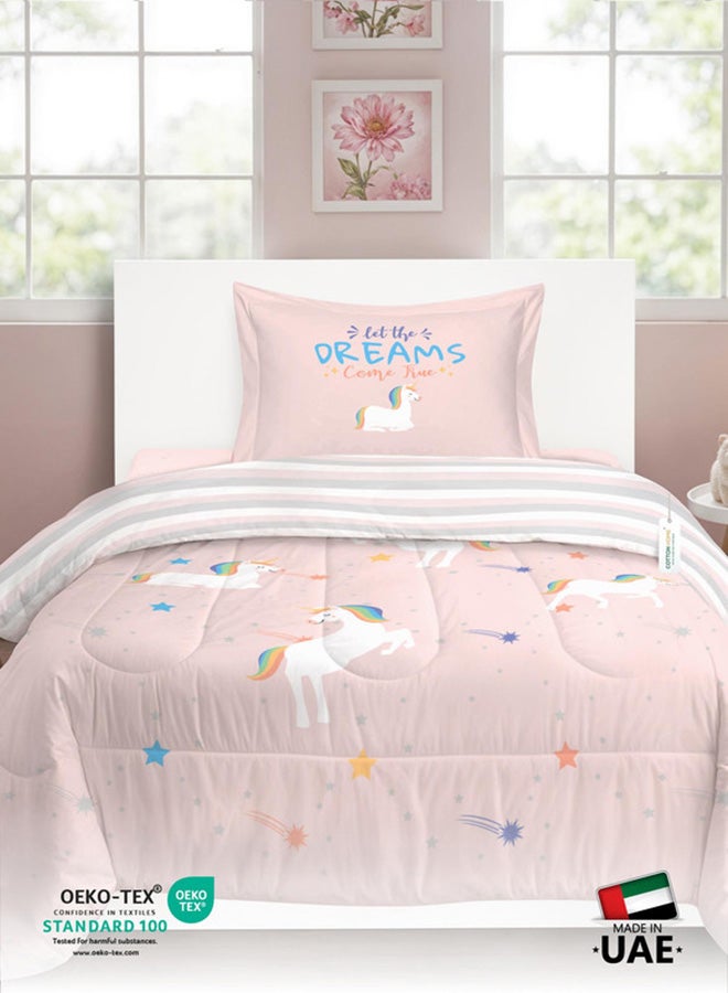 Cotton home طقم لحاف أطفال مكون من 3 قطع من القطن الفاخر يشمل 1 قطعة لحاف 135x220 سم، 1 قطعة ملاءة مشدودة 90x200 سم، و1 قطعة غطاء وسادة 50x75+5 سم، يونيكورن - Image 5