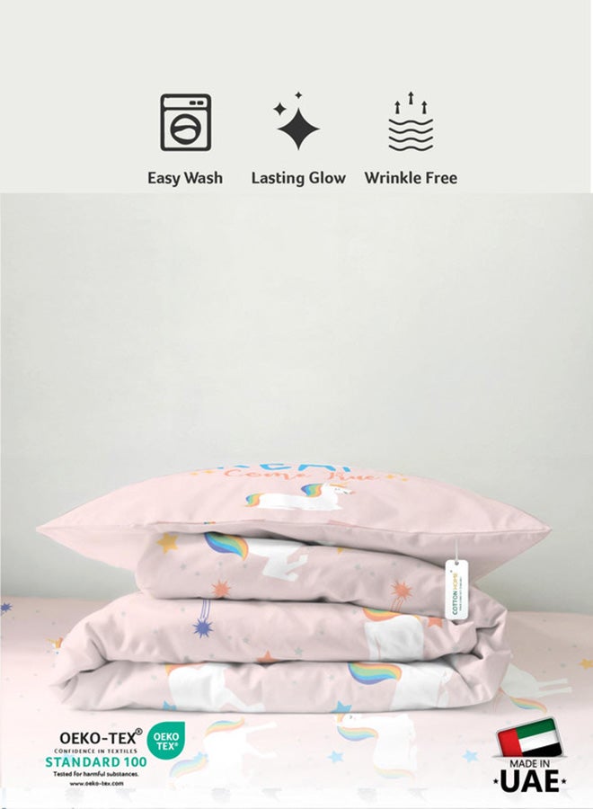 Cotton home طقم لحاف أطفال مكون من 3 قطع من القطن الفاخر يشمل 1 قطعة لحاف 135x220 سم، 1 قطعة ملاءة مشدودة 90x200 سم، و1 قطعة غطاء وسادة 50x75+5 سم، يونيكورن - Image 4