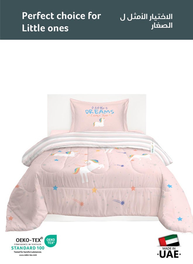 Cotton home طقم لحاف أطفال مكون من 3 قطع من القطن الفاخر يشمل 1 قطعة لحاف 135x220 سم، 1 قطعة ملاءة مشدودة 90x200 سم، و1 قطعة غطاء وسادة 50x75+5 سم، يونيكورن - Image 2