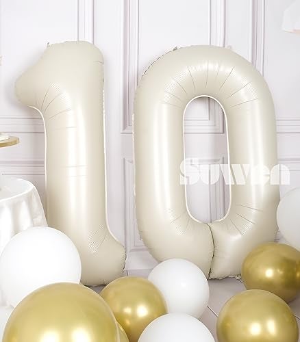 SUWEN بالونات أرقام كبيرة من سيوان 40 بوصة كريمة بيضاء 10 بالونات فويل هليوم رقم 09 عملاقة لعيد الميلاد العاشر زينة حفلات لولد أو بنت لوازم حفلات الذكرى - Image 5