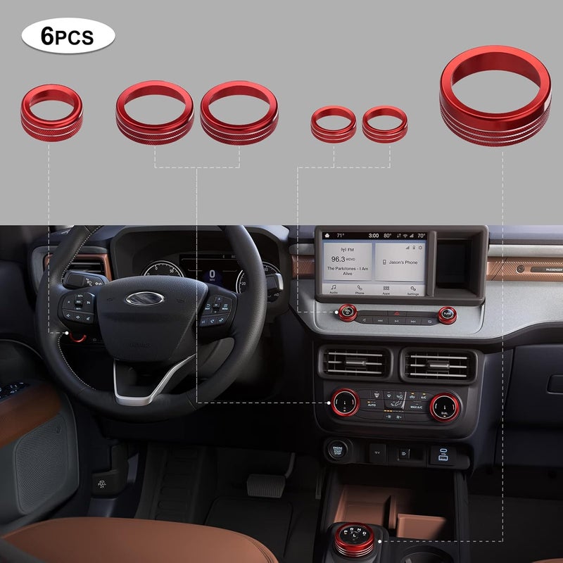 ANFOKAS 6pcs Red Knob Rings for Ford Maverick - Image 3