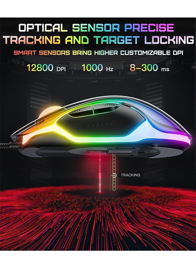 onikuma Gaming Mouse, Wired Gaming Mice 12,800 DPI Sensor, 8 Buttons High Precision Programmable Computer Gaming Mice Lightweight Gaming Mice Ergonomic Computer Mouse Gaming for Windows/PC/Mac/Laptop Gamer  - Image 5