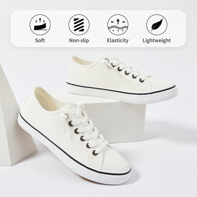 XRH Women Canvas Sneaker Slip On Non Slip Casual Shoes Lace Up Canvas Low Top White Shoes Loafers for Women Fashion White Sneaker(White,US7.5) - Image 4