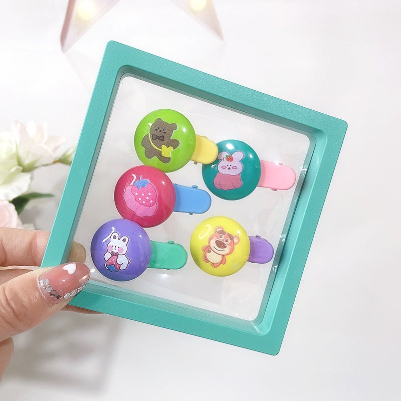 Generic South Korea New Cute Sugar Bean Hairpin Childrens Cartoon Characters Animal Shape Hairpin suit Parent-Child Hollow Flower 11# round bear 5 piece set 