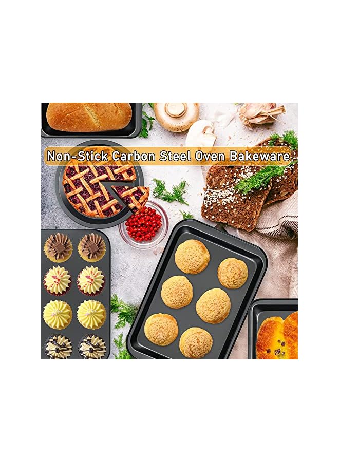 PROMASS Pans Nonstick Set, Baking Pans Nonstick Set, Nonstick Bakeware Set, 5 Pcs Bakeware Include Cookie Sheet, Loaf Pan, Square Pan, Round Cake Pan, 12 Cups Muffin Pan - Image 3