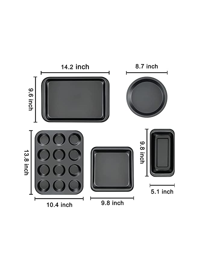 PROMASS Pans Nonstick Set, Baking Pans Nonstick Set, Nonstick Bakeware Set, 5 Pcs Bakeware Include Cookie Sheet, Loaf Pan, Square Pan, Round Cake Pan, 12 Cups Muffin Pan - Image 2