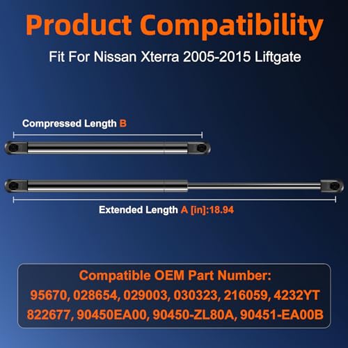 Euplokeer Qty (2) Liftgate Replacement Lift Support for Nissan Xterra 2005-2015 Tailgate Rear Hatch, Trunk Shock Strut Spring Replace OE# 95670, 90450EA00B - Image 2