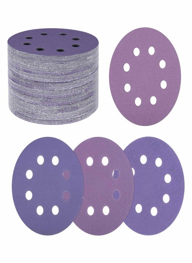 Kozelo 50 Pack Sanding Disc Kit 5 Inch 80/120/180/240 Grit 8 Hole Hook and Loop Orbital Sandpaper for Drywall Sander Wood Metal, Purple - Image 1