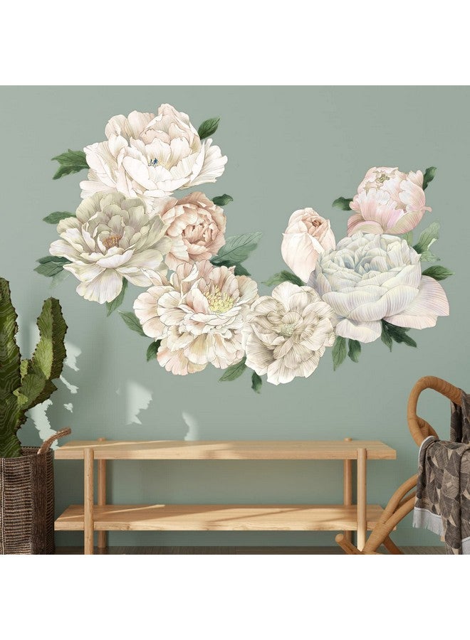 iinuu Peony Wall Decals for Nursery Wall Decor Soft White Flowers Wall Stickers Peel and Stick Kids Floral Decals for Girls Bedroom Living Room Nursery Wall Decor - Image 1