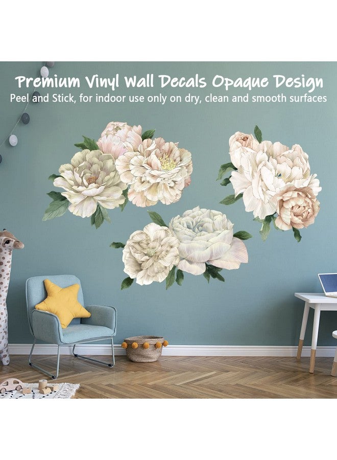 iinuu Peony Wall Decals for Nursery Wall Decor Soft White Flowers Wall Stickers Peel and Stick Kids Floral Decals for Girls Bedroom Living Room Nursery Wall Decor - Image 3