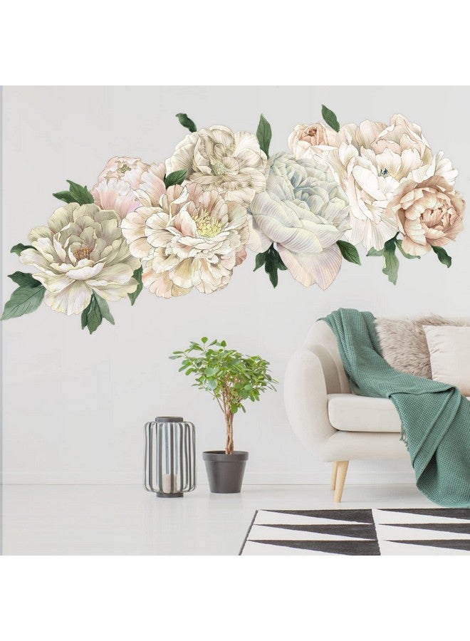 iinuu Peony Wall Decals for Nursery Wall Decor Soft White Flowers Wall Stickers Peel and Stick Kids Floral Decals for Girls Bedroom Living Room Nursery Wall Decor - Image 2
