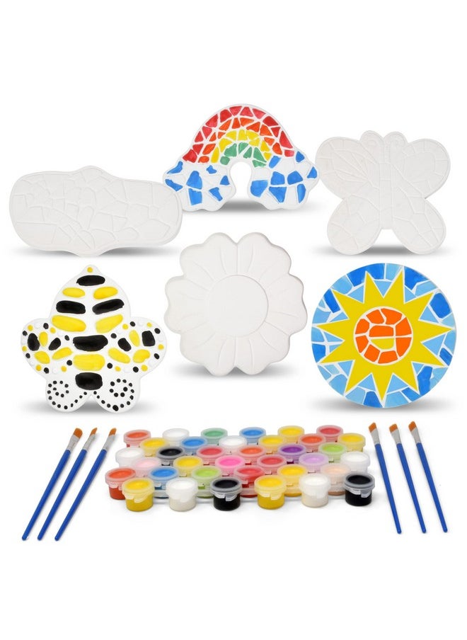 Gift Boutique - Paint Your Own Ceramic Stepping Stones Craft Kit Set Of 6 Unpainted Ceramics For Kids Fun Activity Outdoor Garden Decor Summer Spring Arts & Crafts Painting Project Supplies Paint And Brushes Included - Image 1
