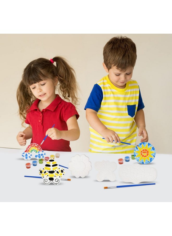 Gift Boutique - Paint Your Own Ceramic Stepping Stones Craft Kit Set Of 6 Unpainted Ceramics For Kids Fun Activity Outdoor Garden Decor Summer Spring Arts & Crafts Painting Project Supplies Paint And Brushes Included - Image 1