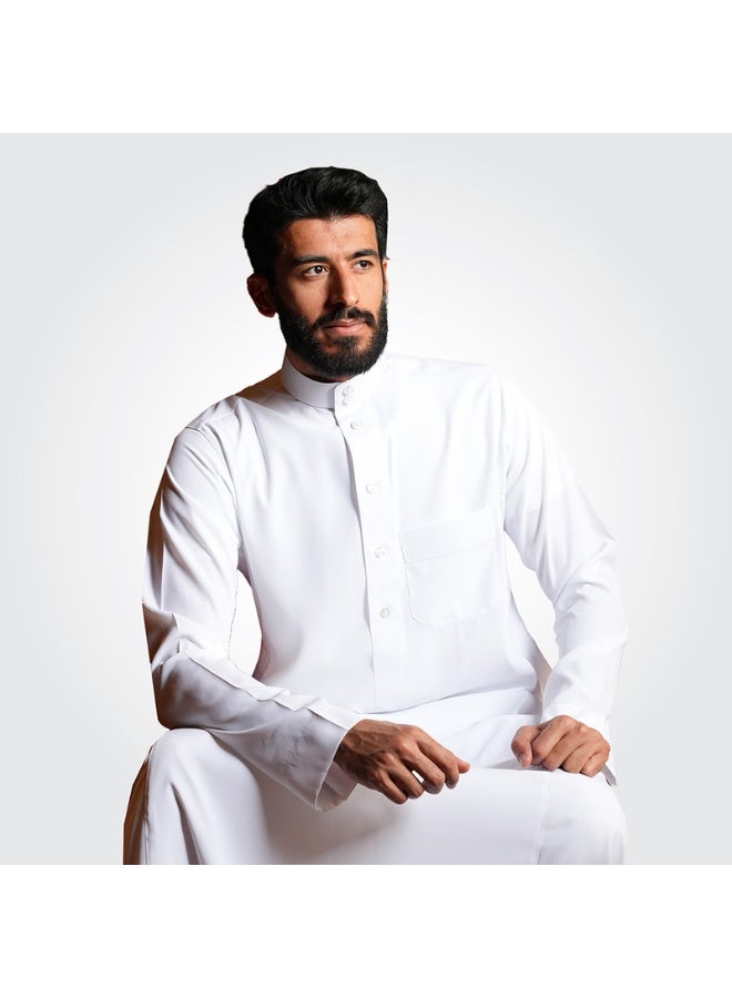 الدفة ثوب الدفه رجالي ابيض ساده سحاب - Image 1