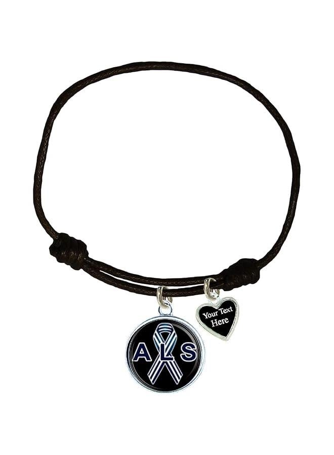 Arabest ALS Lou Gehrig's Awareness Black Leather Unisex Bracelet Jewelry Choose Your Text 