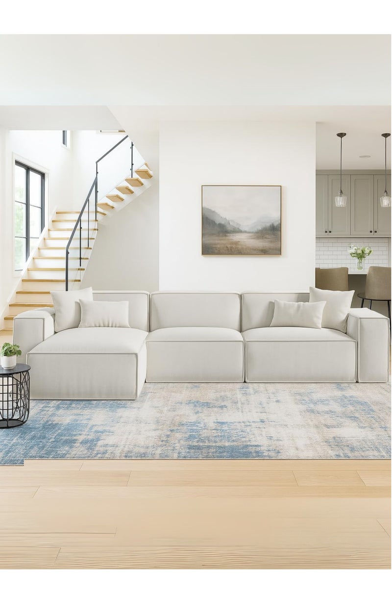 Karnak Off-White L-Shaped 3-Seater Sofa with Chaise – Modern Velvet  Fabric Sectional for Living Room - Image 1